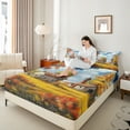 thumbnail image 4 of Homewish Rustic Cottage 4 Pieces Queen Sheet Sets for Female Men Adults,Happy Autumn Fall Ultra Soft Flat Sheet,Retro Vintage Queen Fitted Sheet,Super Cozy Room Decor, 4 of 7