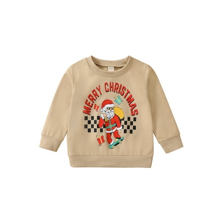 

Toddler Baby Girls Boys Christmas Sweatshirt Long Sleeve Crew Neck Cartoon Santa Claus Letters Print Pullover Tops