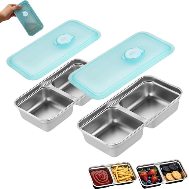 Recipientes para aperitivos de acero inoxidable con doble compartimento x2