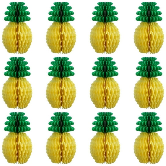 LNGOOR 12 Pcs 8" Pineapple Honeycomb Centerpieces Pineapple Tissue Paper Centerpieces Table Pineapple Decorations for Hawaiian Luau Party Birthday Wedding Home Favor