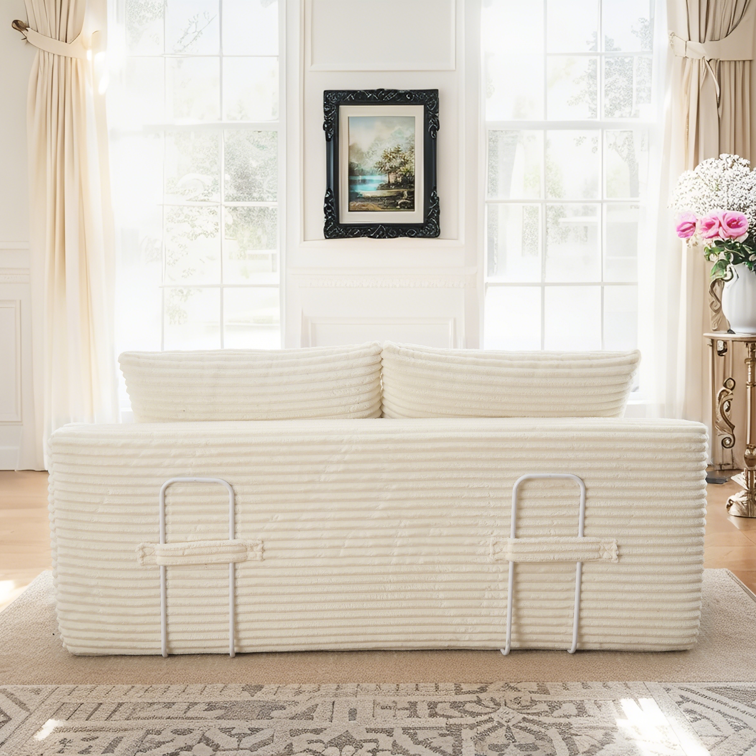 Miniyam Convertible Loveseat Sofa Bed with Memory Foam, Small Couch for Apartment, No Assembly, Corduroy, Beige