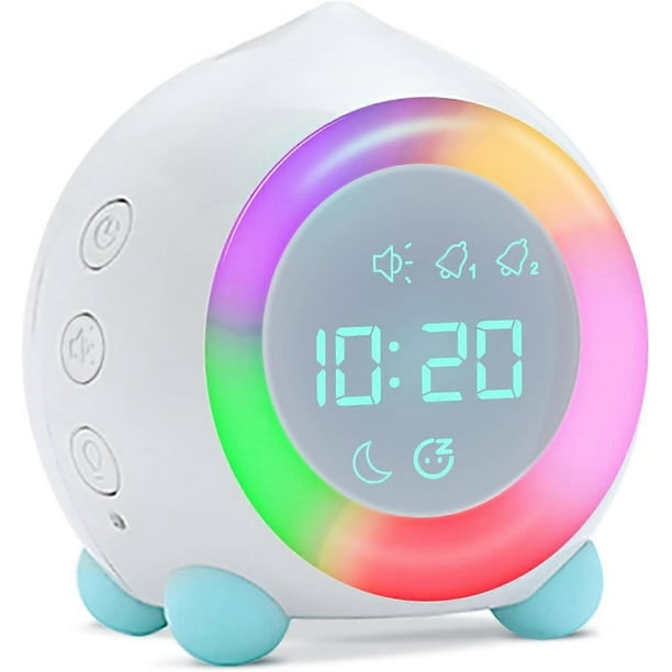 LED Luminous Children's Alarm Clock, USB Charging Alarm Clock, Multifunctional Adjustable Night Light Countdown for Girls Boys (White)