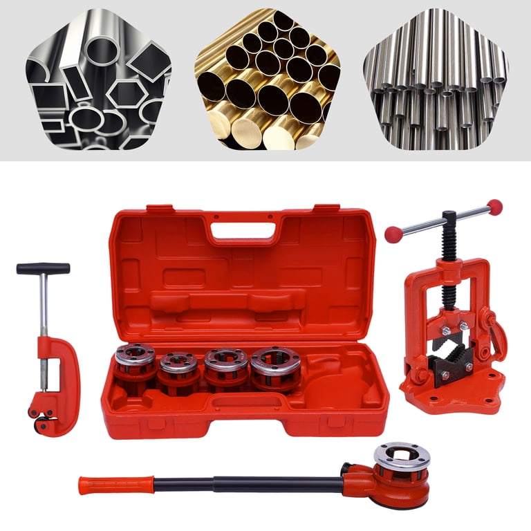 SVOPES Ratchet Pipe Threader Kit. 1/4 Inch NPT - 1-1/4 Inch NPT Manual Ratcheting Tool With 6 Npt Dies Portable Set And Storage Case For Galvanized Aluminum Iron Copper Pipes