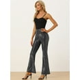 thumbnail image 4 of DARING DIVA Women's Sparkle Bell Bottoms Stretch Shiny Flare Sequin Pants XS Silver Black, 4 of 6
