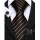 thumbnail image 5 of Set de Corbata Barry.Wang Rayas Negro Dorado en Seda Tejida, 5 of 9