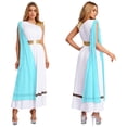 thumbnail image 6 of Hansber Women Ancient Greek Princess Roman Toga Dress One Shoulder Full Length Praise Dance Tunic Dress Light Blue 3XL, 6 of 7