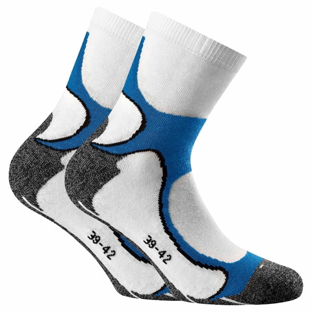 Rohner Unisex Calcetines de Running Quarter, paquete de 2 - Calcetines básicos para exteriores, calcetines deportivos Blanco/Azul 39-42