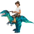 thumbnail image 1 of Disfraz inflable de dinosaurio Velociraptor para niños y adultos, vestido divertido de Anime para fiesta de Halloween y Navidad, disfraces de Cosplay de Mascota, 1 of 3