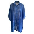 thumbnail image 3 of HNMKIU Women's Solid Short Sleeve Lapel Button Swimsuit Coverup Button Down Shirts Casual Beach Blouse Tops Bathing Suit Cover Ups for Women Z01_Blue,S, 3 of 3