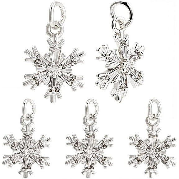 1 Box 10Pcs Snowflake Charms Silvery Brass Cubic Zirconia Christmas Snow Dangle Charms