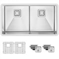 thumbnail image 6 of Stylish Undermount 33" Stainless Steel Low Divider 50/50 Double Bowl Kitchen Sink with 4 accs S-501XG, 6 of 11
