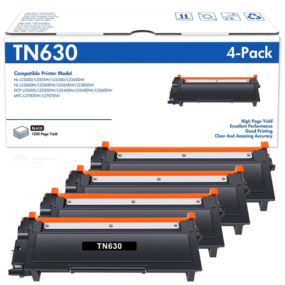TN630 Toner Cartridge Compatible for Brother TN-630 TN630 TN660 TN-660 Work for DCP-L2540DW MFC-L2700DW MFC-L2740DW HL-L2380DW HL-L2300D Printer (Black, 4-Pack)