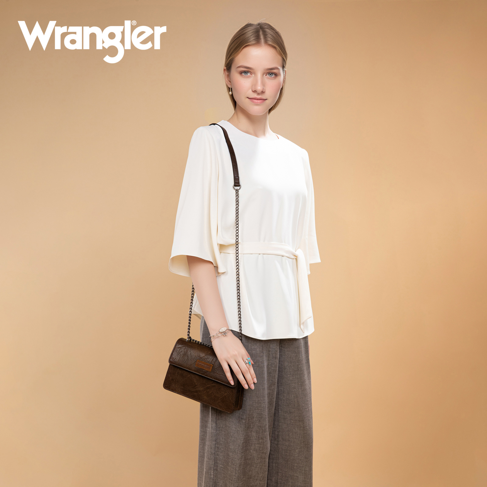 Wrangler Crossbody Purse for Women Shoulder Bag Vintage Wallets with Chain Strap, Coffee
