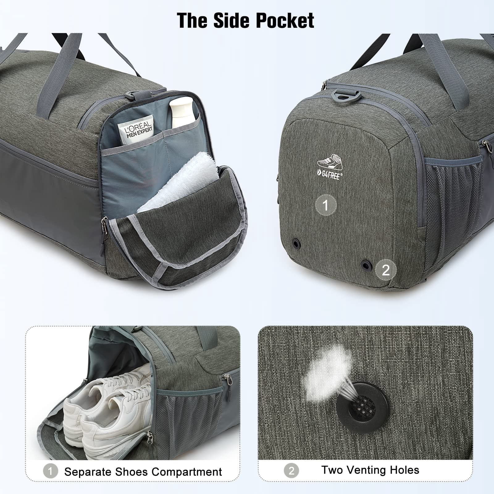 G4Free Sports Travel Duffel Bag 45L/60L with Shoe Compartment and Wet Pocket for Men and Women