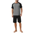thumbnail image 2 of INSPIRE CHIC Men's Raglan Short Sleeves Crew Neck Drawstring Sleepwear Pajama Set L Black Gray, 2 of 5