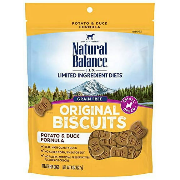 Natural Balance Limited Ingredient Original Biscuits | Duck & Potato Grain-Free Dog Treats for Small-Breed Adult Dogs | 8-oz. Pouch