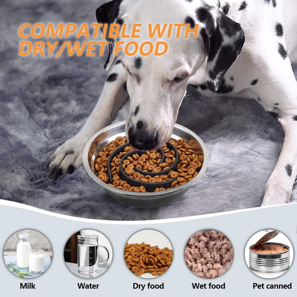 Slow Feeder Dog Bowls Insert,  Soft Silicone Slow Eating Dog Food Bowl for Small, Medium and Large Dogs, Compatible with Regular and Elevated Bowls Black,M