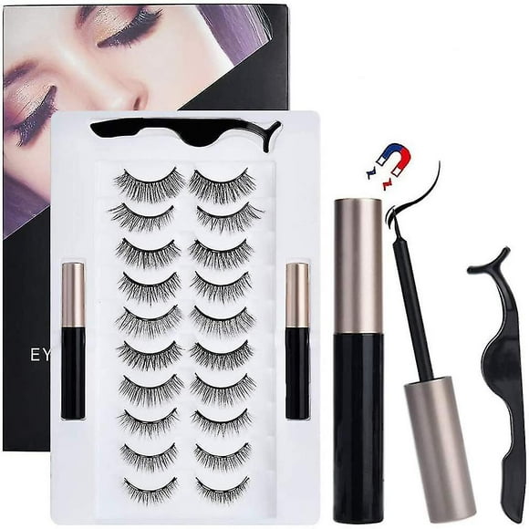 10 Pairs Of Natural Magnetic Eyelashes And Eyeliners-No Glue Needed