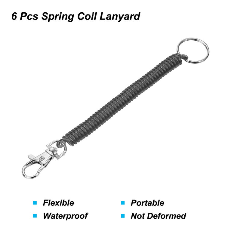 Uxcell 3.3ft Spring Keychain Fishing Lanyard Stretch Cord with Metal Clasp Keyring Grey 6 Pack, Women's, Size: Medium, Gray