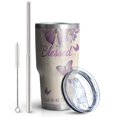 thumbnail image 2 of 30oz Beige Butterfly Text Pattern Tumblers Stainless Steel Tumbler with Lid and Straw,Vacuum Insulated Double Wall Travel Tumbler Cups Mug with Cleaning Brush for Coffee,Tea, 2 of 7