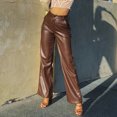 thumbnail image 5 of Quixlent Faux Leather Women Pants Button Zipper Fly Straight Wide Leg Trousers with Pockets High Waist Loose Fit Long Pants, 5 of 8