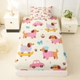 thumbnail image 3 of Homewish Kawaii Dachshund Dog Twin Sheets,Cartoon Pet Bedding,Car Cherry Bow Decor,3-Piece,1 Fitted Sheet and 1 Pillowcase, 3 of 6