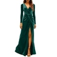 thumbnail image 4 of Velvet Dress for Women Autumn Winter New V-neck Slim Twist High Waist Evening Dress Sexy Solid Color Pleated A-line Dresses, 4 of 5