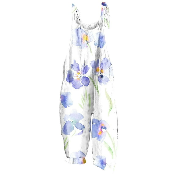 XWSHYW Women One Piece Outfits Casual Loose Sleeveless Jumpsuit Rompers Spaghetti Strap Wide Leg Pants with Pockets White L