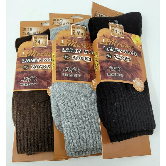 iBerryNY Men Merino Lamb Wool Socks Thermal Winter Warm Boot Crew, 3 Pairs