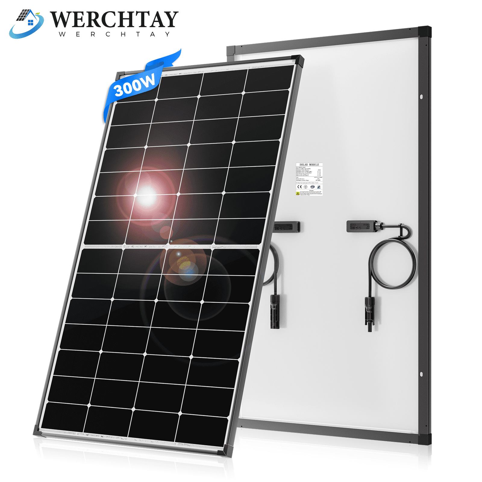 300W 12V Mono Solar Panel 25.2% Efficiency RV Home OnOff Grid Caravan Boat Power