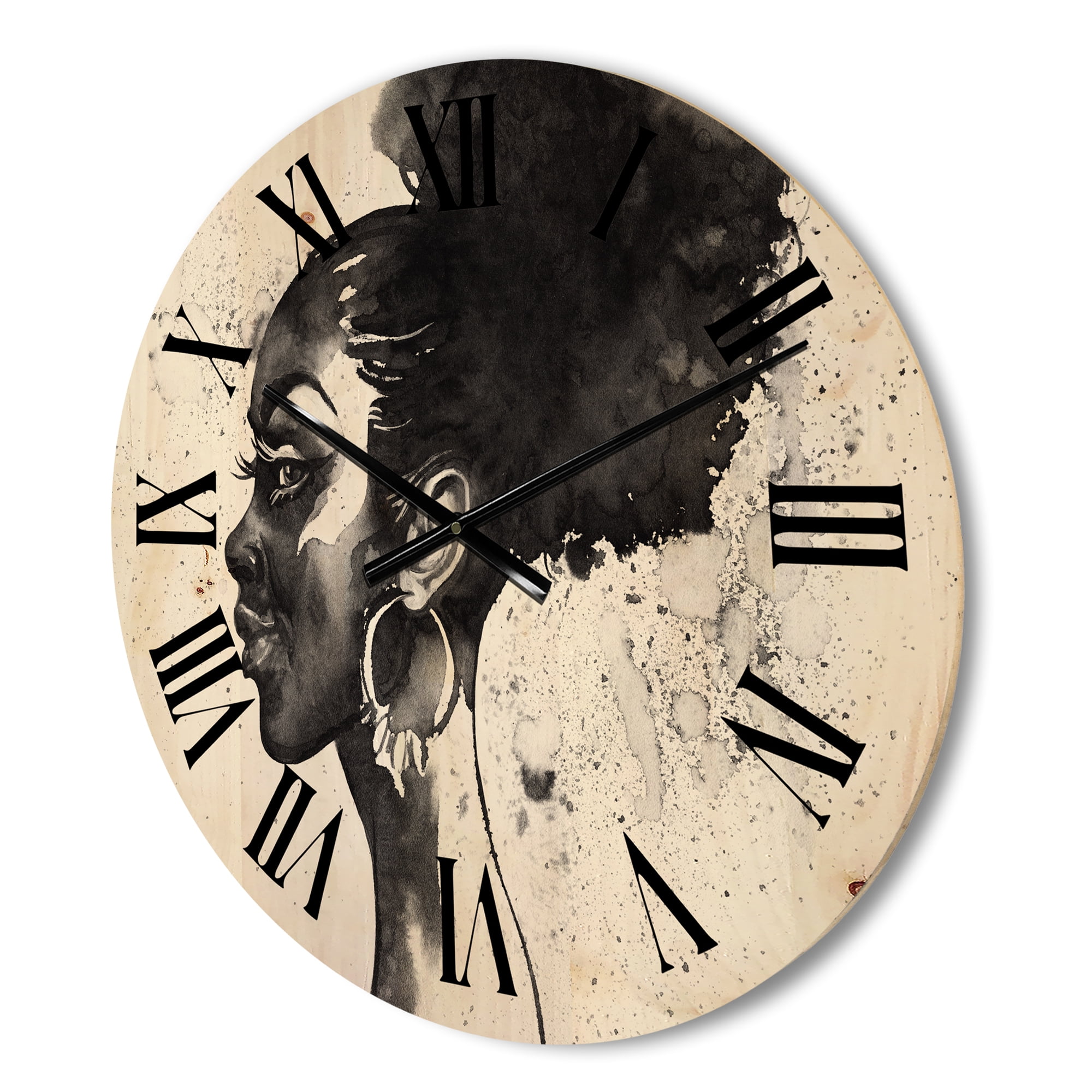 Designart 'Black and White Portrait of African American Woman I' Modern Wood Wall Clock