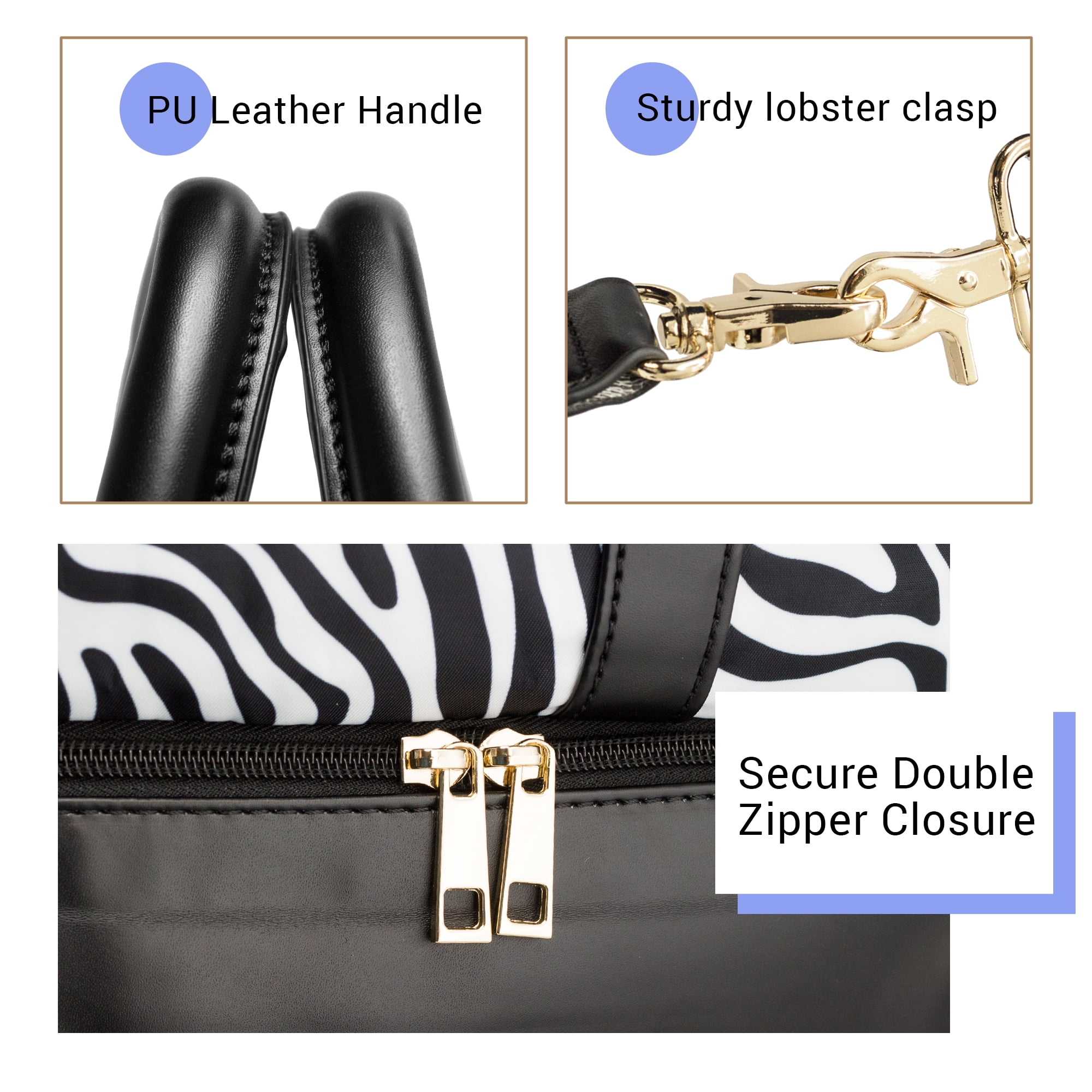 Weekender Bag Travel Duffle for Women Men Overnight Carry On Tote with Shoe Compartment and Luggage Sleeve- Zebra