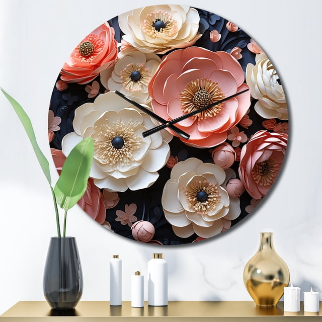 Designart "Enchanting Ranunculus Flowers II" Floral Oversized Wall Clock
