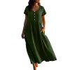 thumbnail image 1 of QIUOMBBP Robe Maxi en Lin pour Femmes à Manches Courtes, Col Rond, Design à Boutons, Longues Robes de Maison, Été, Ample, Décontractée, Respirante, Robe d'Été, Vert Armée, TTG, 1 of 1