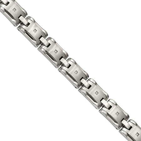 Brushed Mens Link Bracelet - Primal Steel CZ Stainless Steel Brushed and Polished Link Bracelet, 8.5