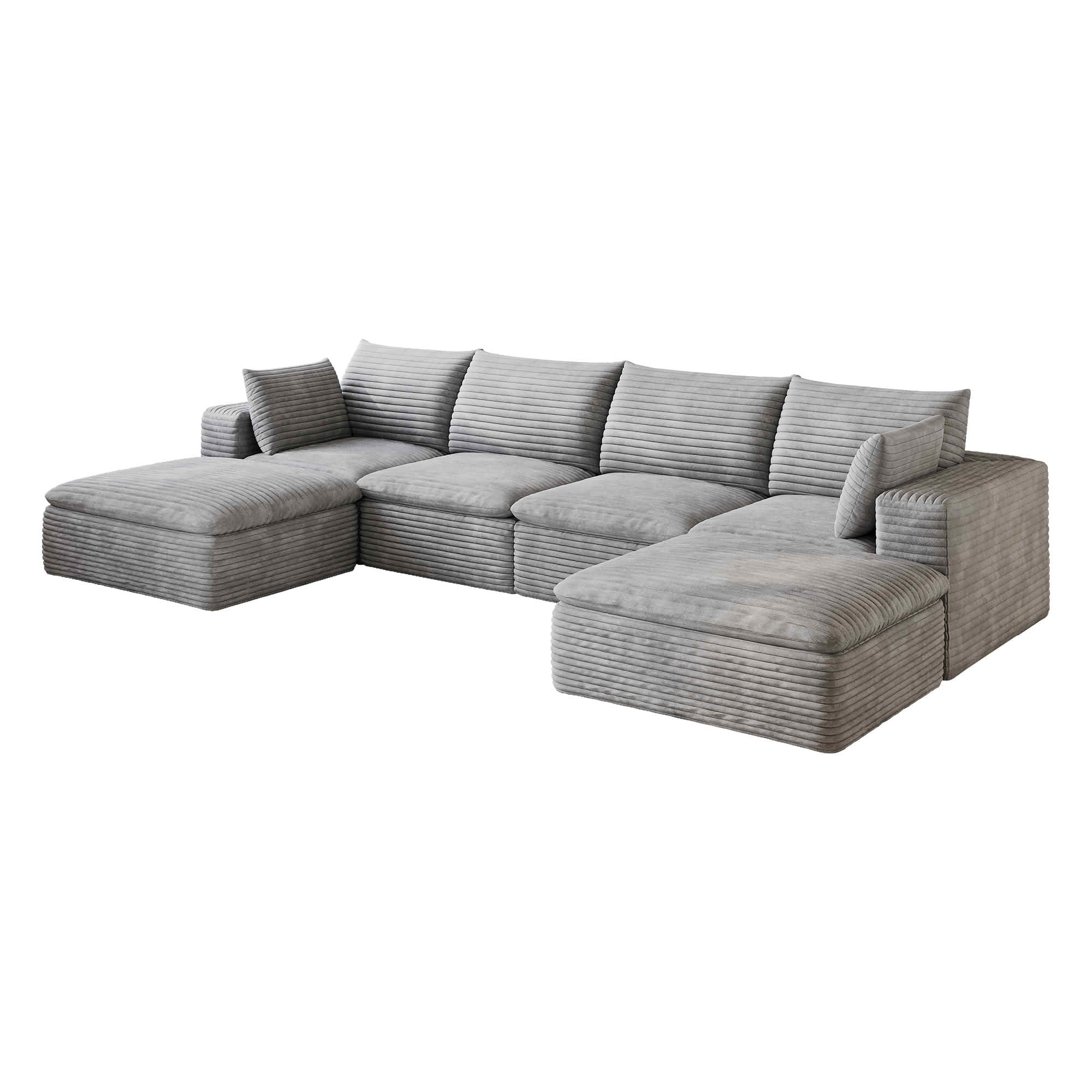 MAYEERTY 134 Inch Cloud Modular Sofa, Corduroy Deep‑Seat Couch with Double‑Layer Removable Cushions, No‑Assembly DIY Combination Sponge Sofa for Living Room Bedroom Conference Room Apartment