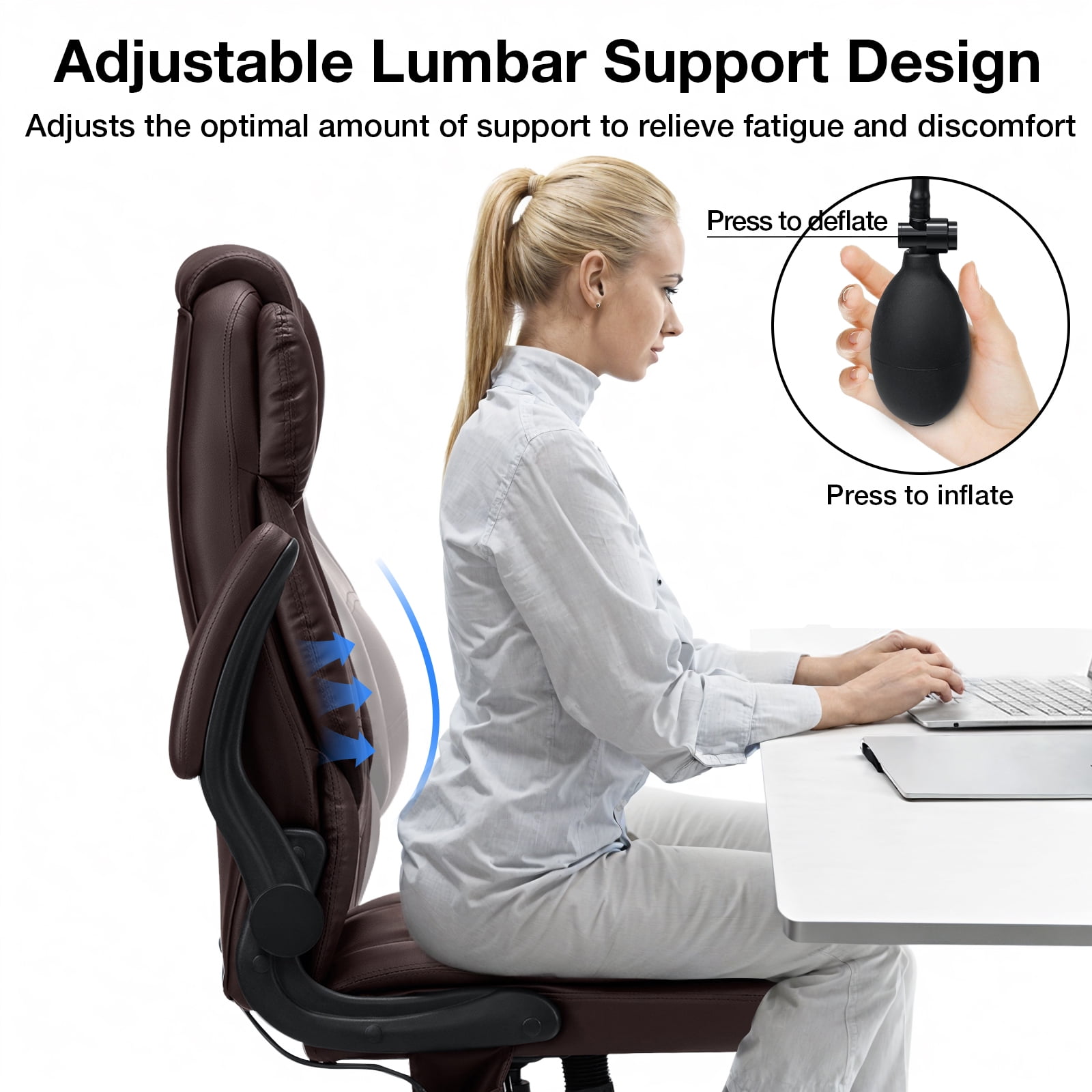Hoffree Big and Tall Office Chair, 500LBS Executive Desk Chair with Adjustable Lumbar Support Ergonomic Computer Leather Chair with Padded Flip up Arms and Spring Cushion for Home Office