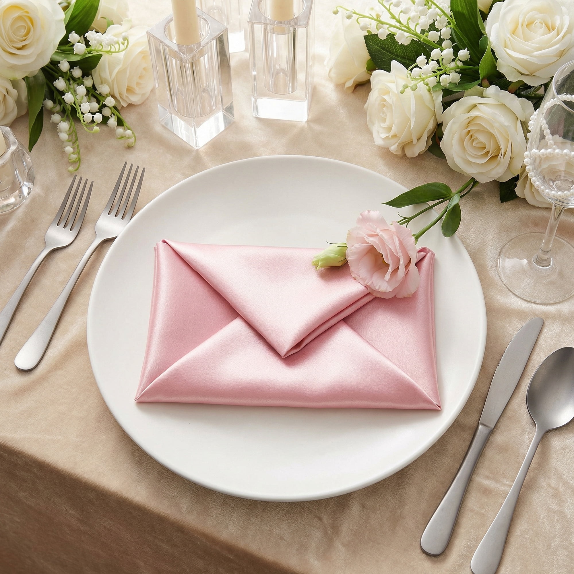 Unique Bargains 12Pcs Reusable Table Dinner Napkins Apricot Pink 12x12inch