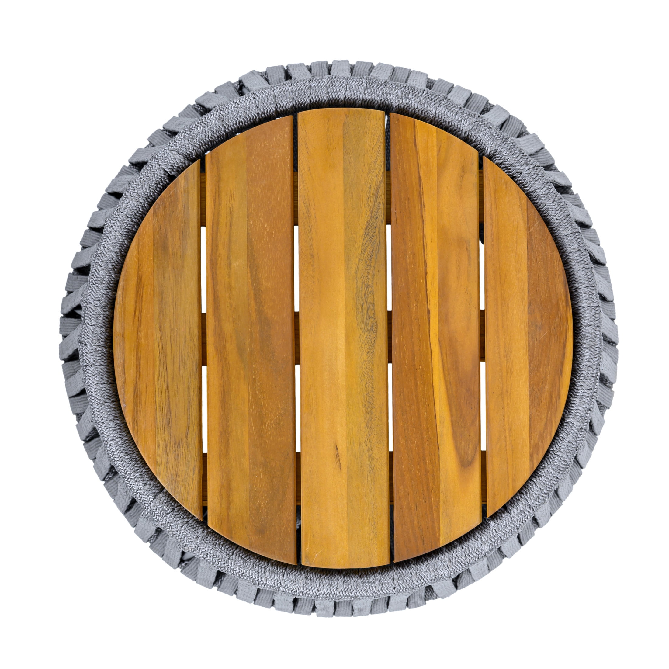 Christopher Knight Home Round Outdoor Acacia Wood Accent Side Table with Gray Rope, Teak Finish