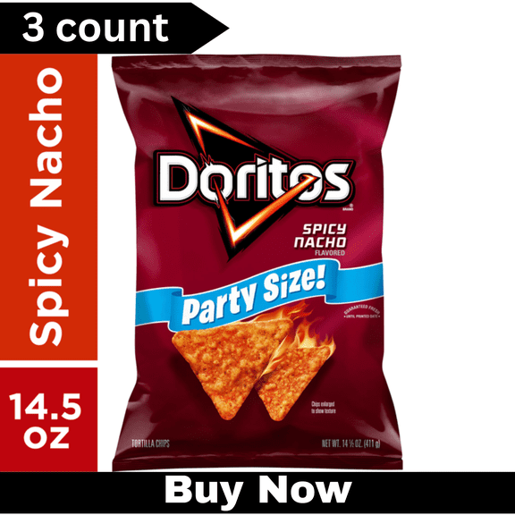 Doritos Spicy Nacho Flavored Tortilla Chips, 14.5 oz Bags, 3 Count Pack
