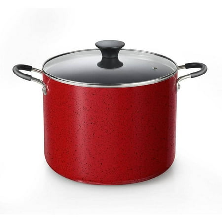 

Professional 10. 5-qt. Aluminum Nonstick Deep Cooking Pot Canning Cookware Stock Pot with Glass Lid Marble Red