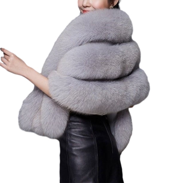 Minnieouse Chal de piel sintética para mujer, elegante y lujoso complemento para trajes de invierno, bufanda de piel sintética para mujer Abrigos y chamarras gris claro