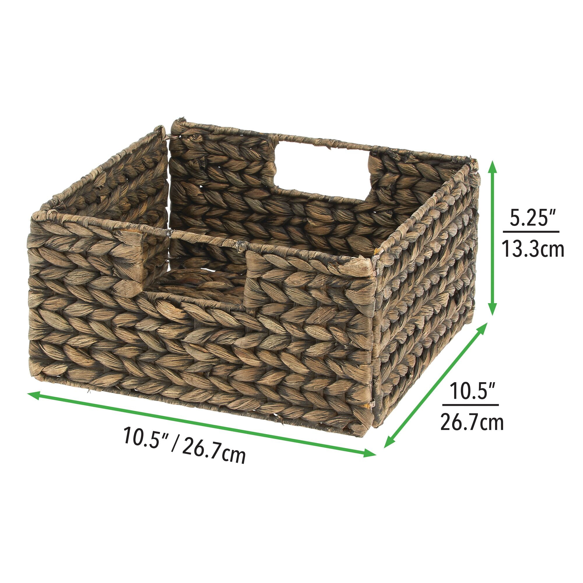 mDesign Woven Hyacinth Kitchen Basket Organizer with Handles, 4 Pack, Brown Wash