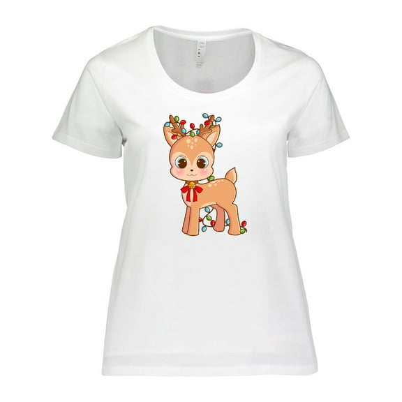 Inktastic Cute Christmas Reindeer with Christmas Lights Women's Plus Size T-Shirt
