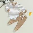 thumbnail image 2 of HCNTES Baby Boy Girl Clothes Ribbed Knitted Long Sleeve Romper Pants Solid Cotton Fall Winter Outfits 2Pcs(White#4,12-18 Months), 2 of 4