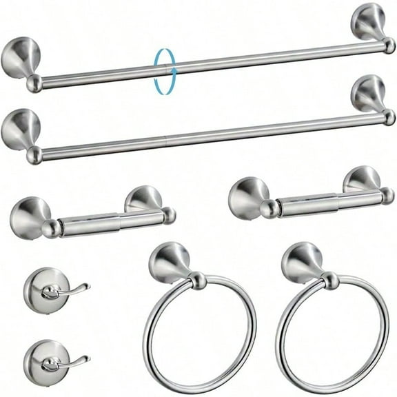 8Pieces Bathroom Hardware Set Bathroom Accory Set Includes 15/24 Adjustable Bath Towel Bar Towel Rings Wall Mounted Toilet Paper Holder Robe Towel Hooks Brushed Nickel