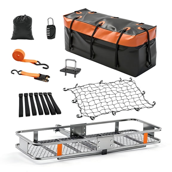 CONCETTA Folding Hitch Mount Cargo Carrier Basket with 16 cu ft Waterproof Cargo Bag, 500 Lbs Capacity - Includes Hitch Stabilizer, Cargo Net and Straps