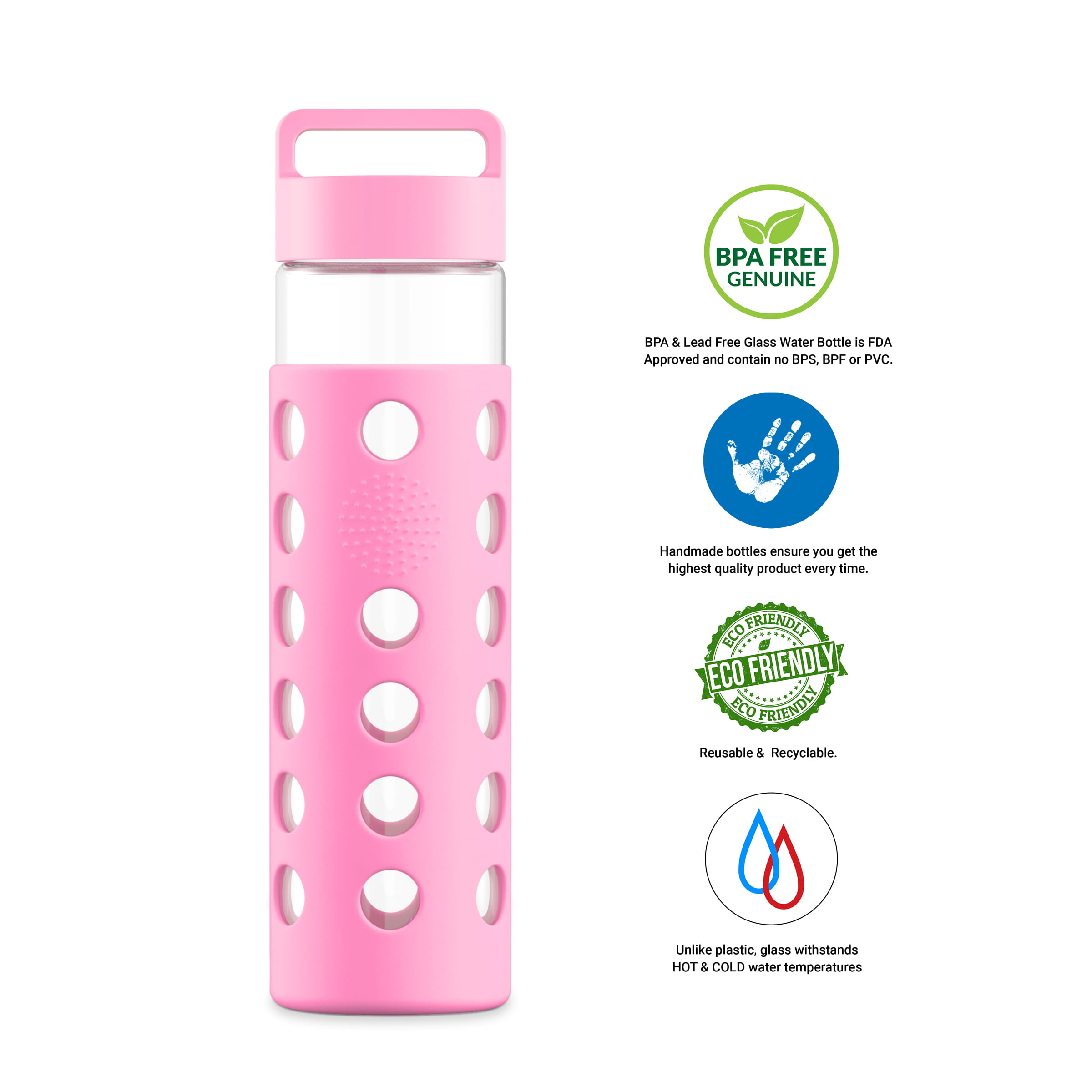 24oz Geo Hot and Cold Glass Drinking Bottle with Protective Silicone Sleeve