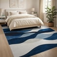 thumbnail image 3 of ODIKA 8'x10' Washable Area Rug Non-Slip Chair-Friendly Mat Navy Long Abstract Wave Design Modern Interlocking Brushstroke Motif for Dining Room, Large Office, Lounge, 3 of 7