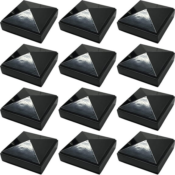 2.5" x 2.5" Aluminium Pyramid Post Cap for Metal Posts - Pressure Fit - Black (12 Pack)
